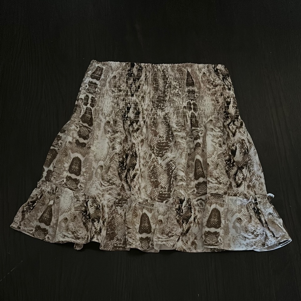 Aqua Tan Brown Ruffled A-line Mini Skirt
